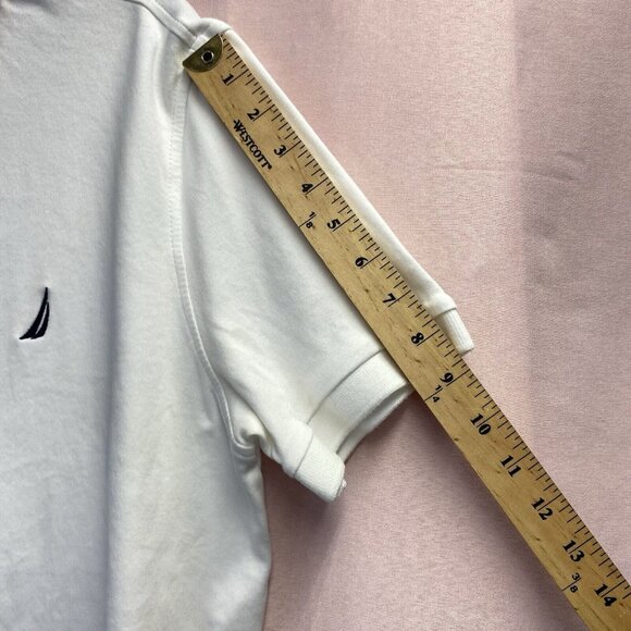 Nautica Classic Fit Short Sleeve Dual Tipped Collar Polo Shirt Men Medium White - Picture 9 of 16